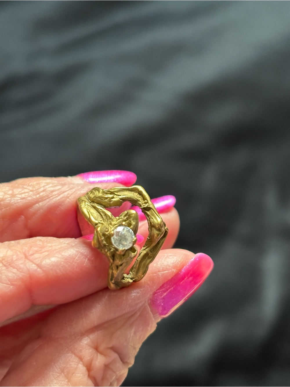 Vintage Artisan Designer Jewelers’ Gold Abstract Design Ring with Center Stone
